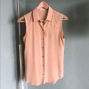 Everlane peach silk button down collared tank, XS